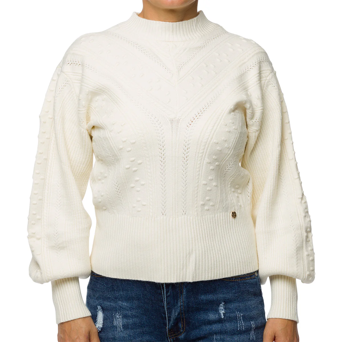 Maglione da donna bianco a collo alto Swish Jeans