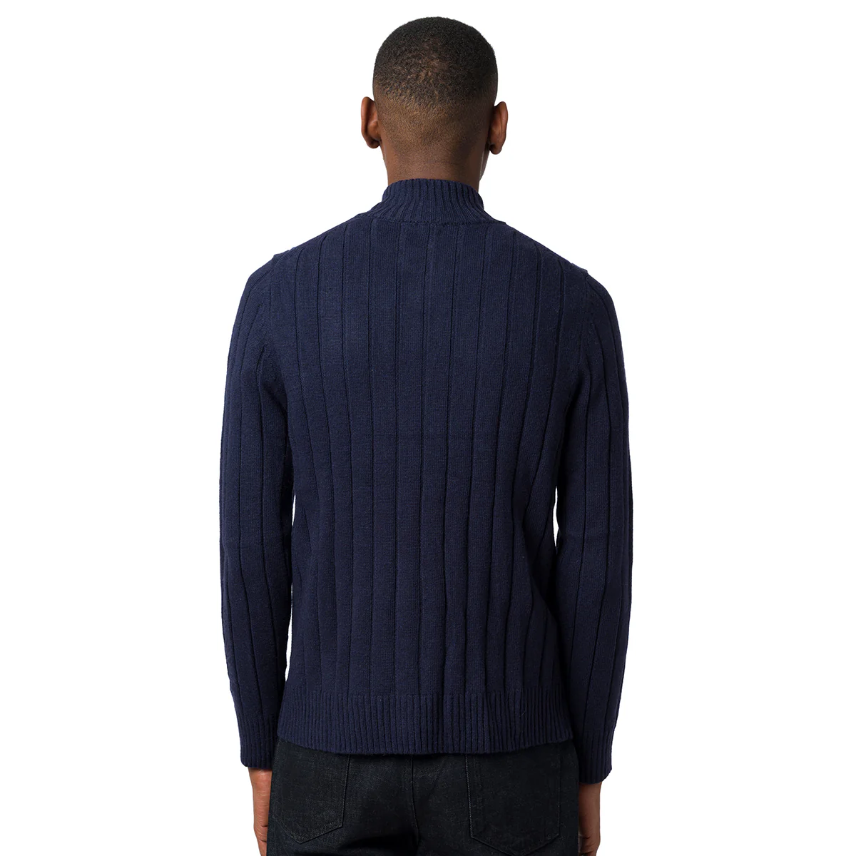 Maglione da uomo blu con mezza zip e lavorazione a coste Marshall - Image 2
