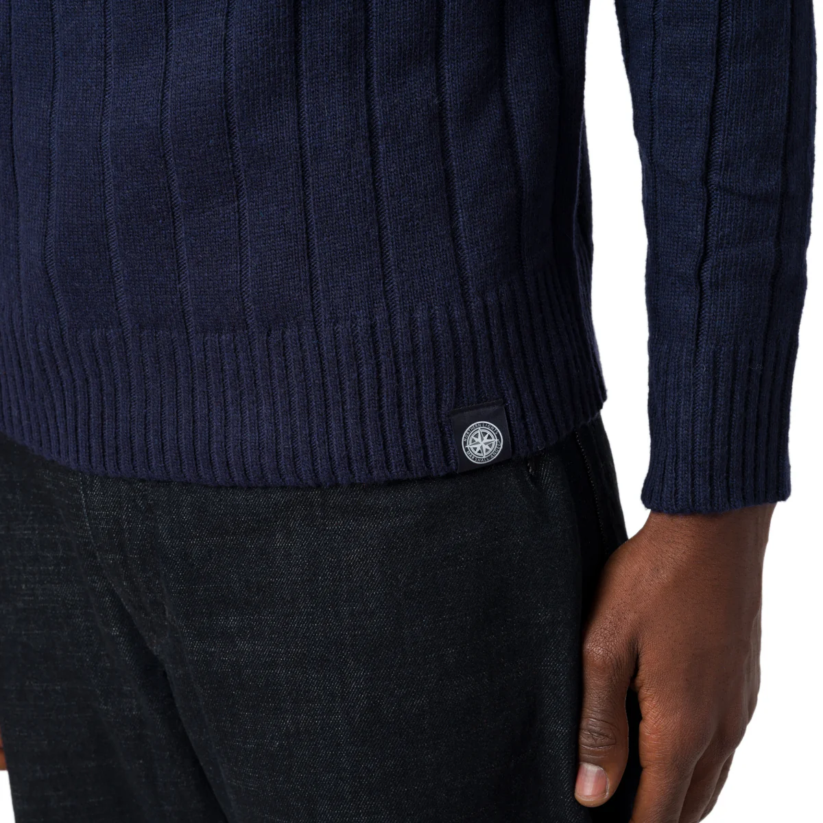 Maglione da uomo blu con mezza zip e lavorazione a coste Marshall - Image 3