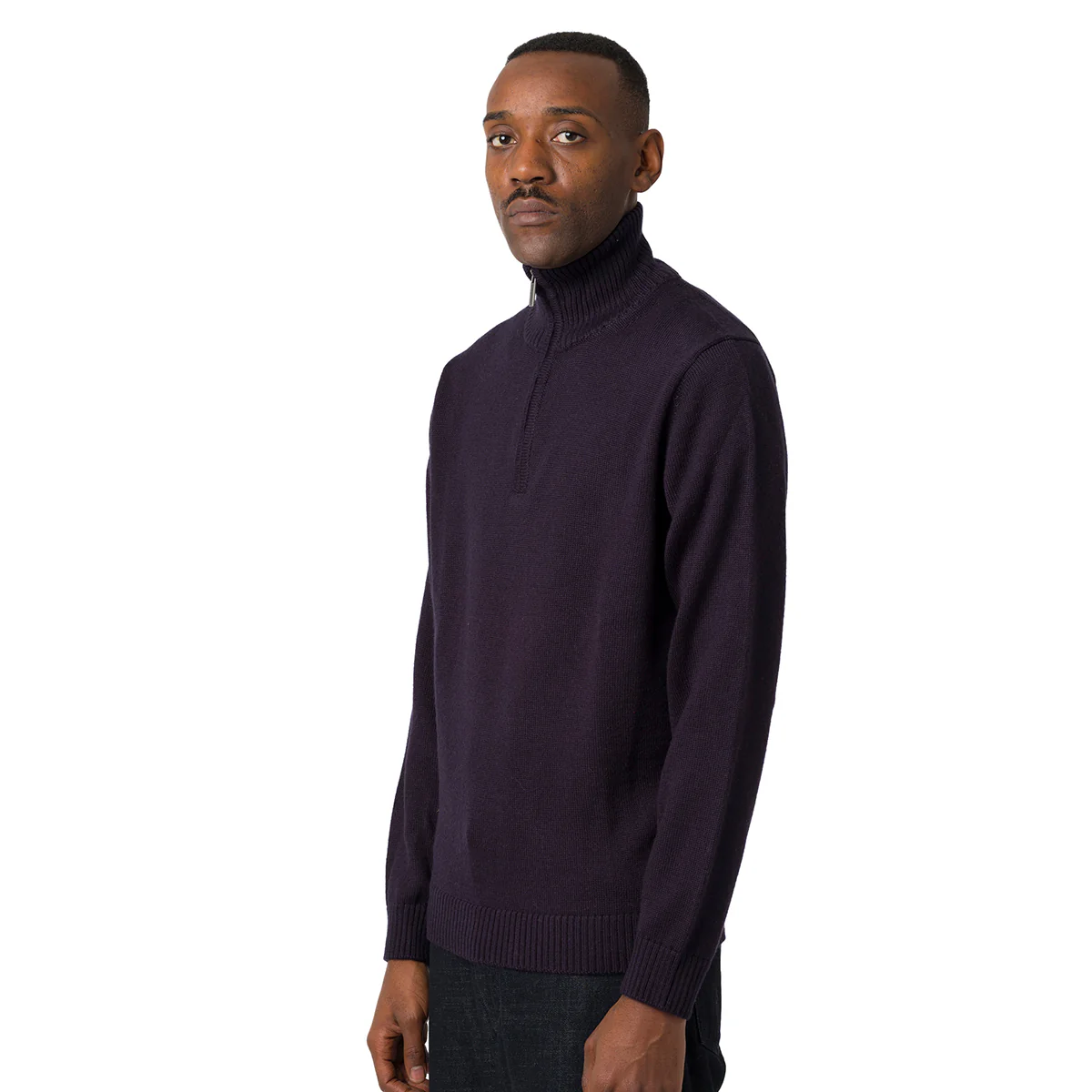 Maglione da uomo blu con zip sul collo e rifiniture a costine Navy Sail
