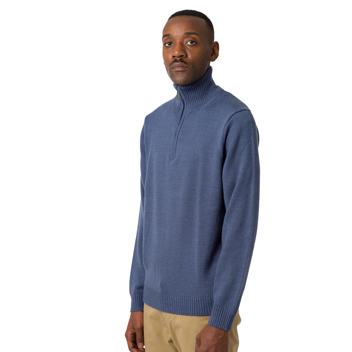 Maglione da uomo blu denim con zip sul collo a costine Navy Sail