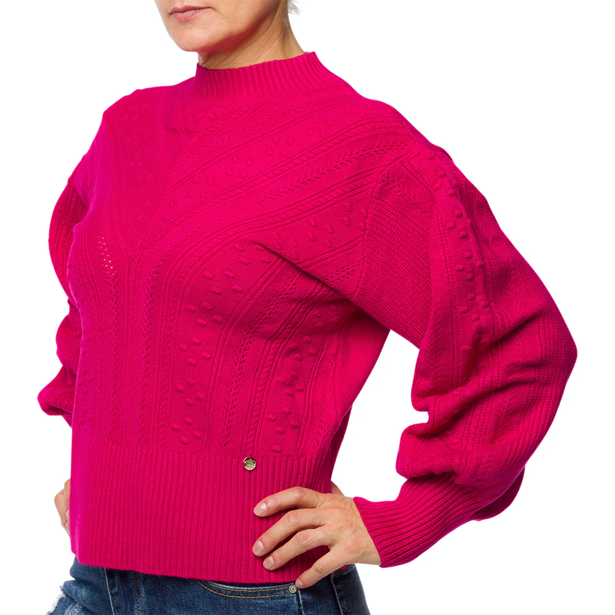 Maglione da donna fucsia a collo alto Swish Jeans