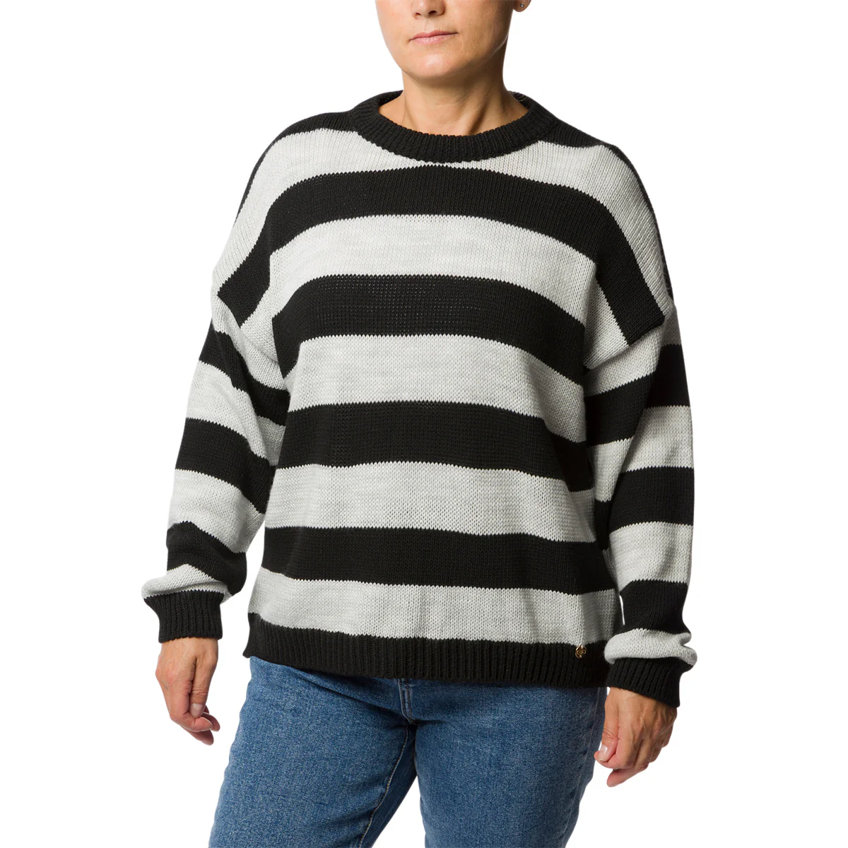 Maglione girocollo a righe grigie e nere da donna Swish Jeans