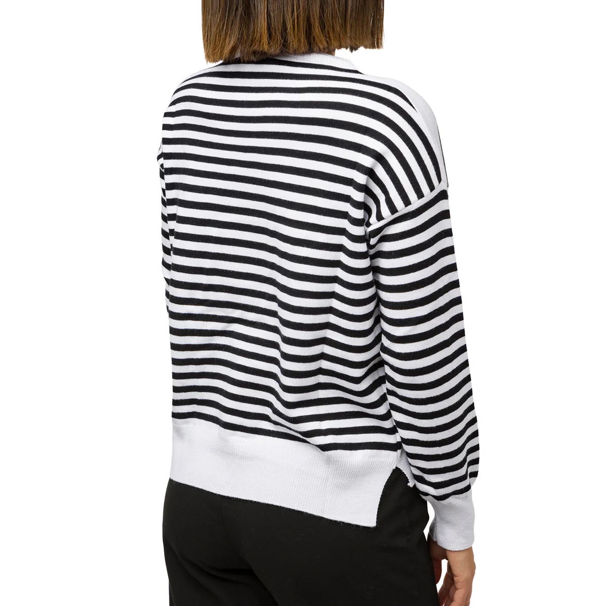 Maglione da donna girocollo a righe nere e bianche Swish Jeans - Image 4