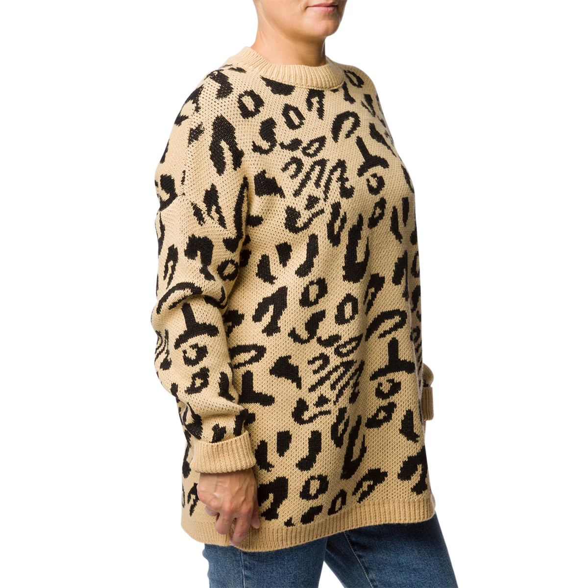 Maglione da donna girocollo beige maculato Swish Jeans