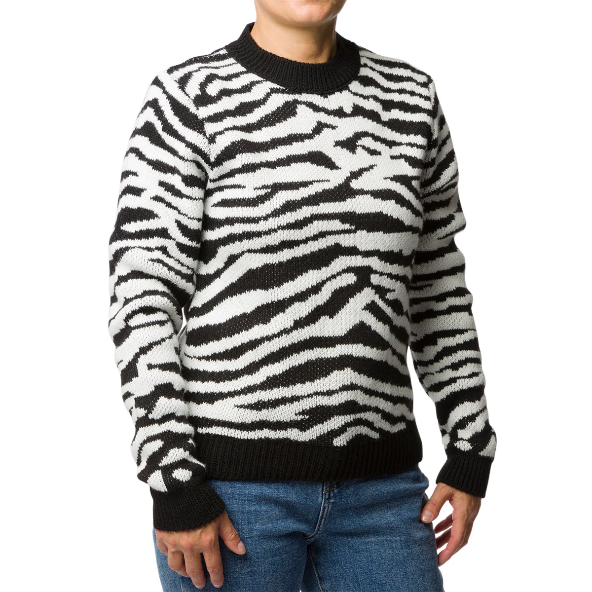 Maglione girocollo bianco e nero zebrato da donna Swish Jeans