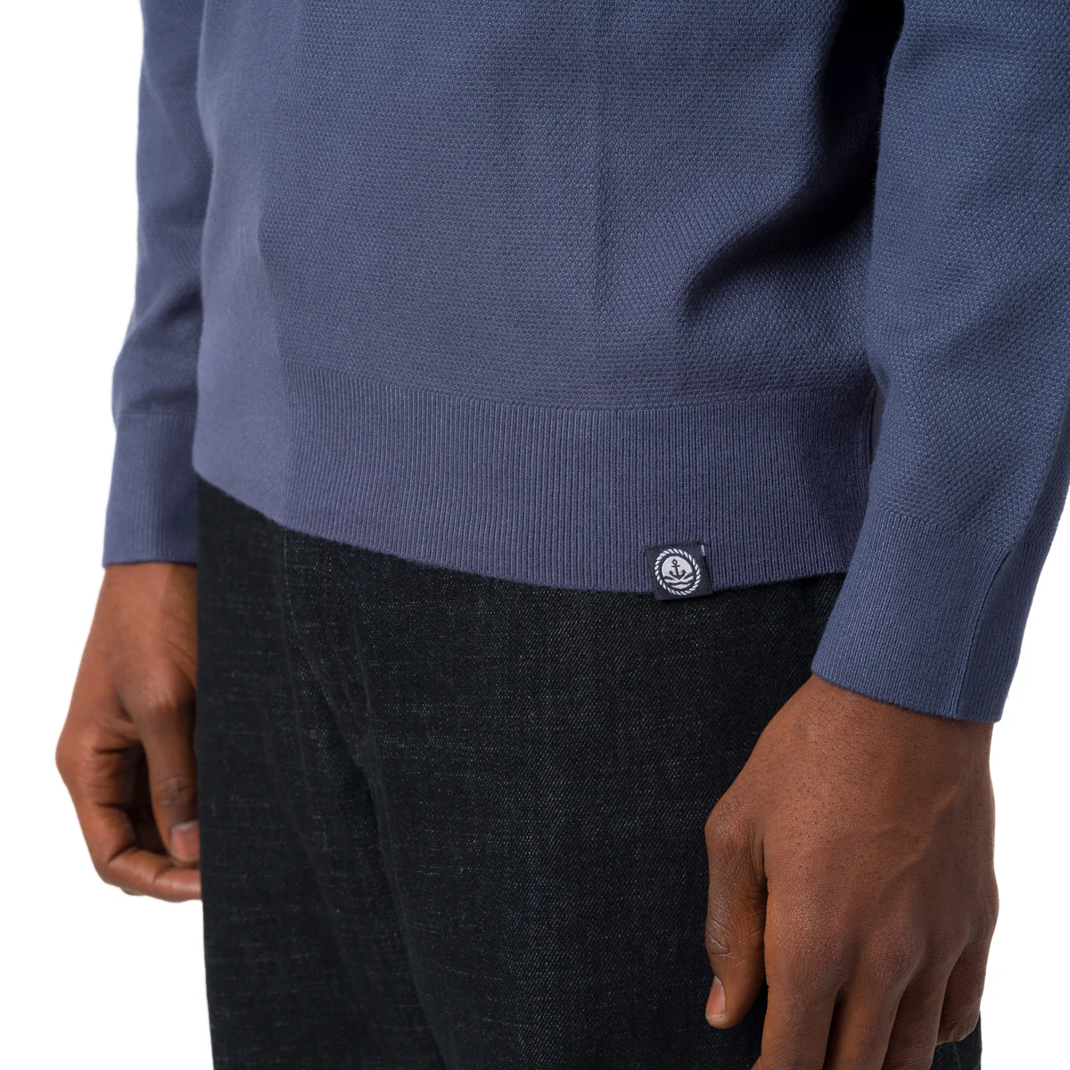 Maglione girocollo da uomo blu denim con tramatura nido d’ape Navy Sail - Image 3