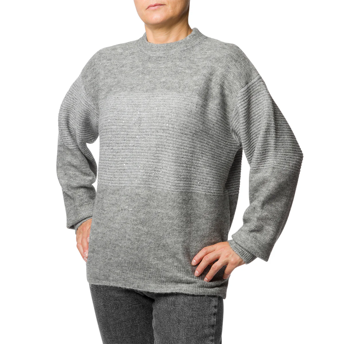 Maglione girocollo grigio da donna con micro-paillettes Swish Jeans