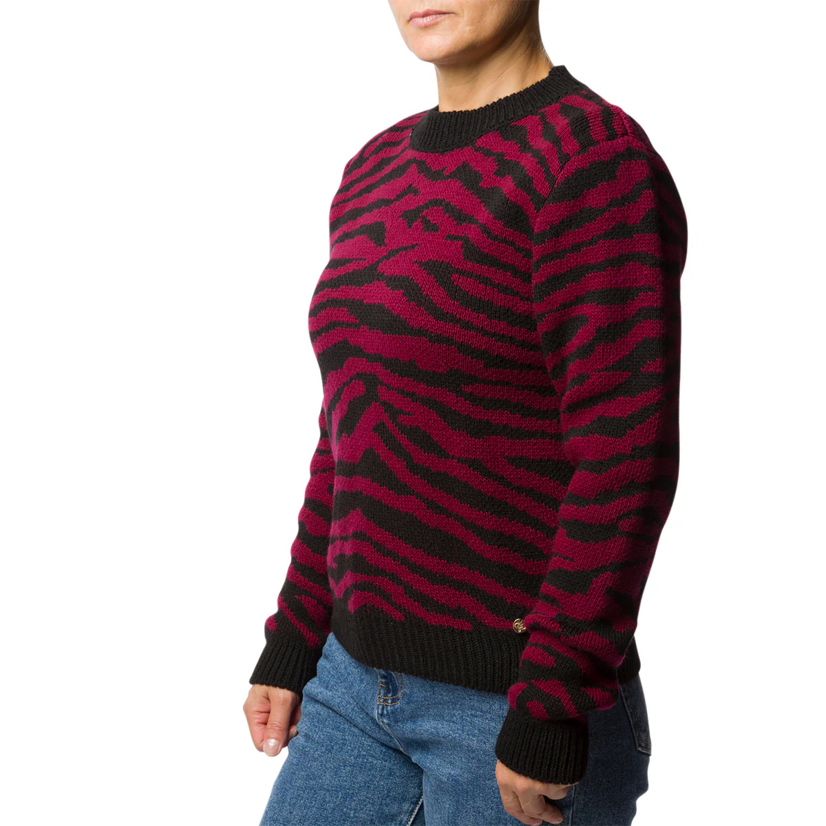 Maglione girocollo rosso e nero zebrato da donna Swish Jeans