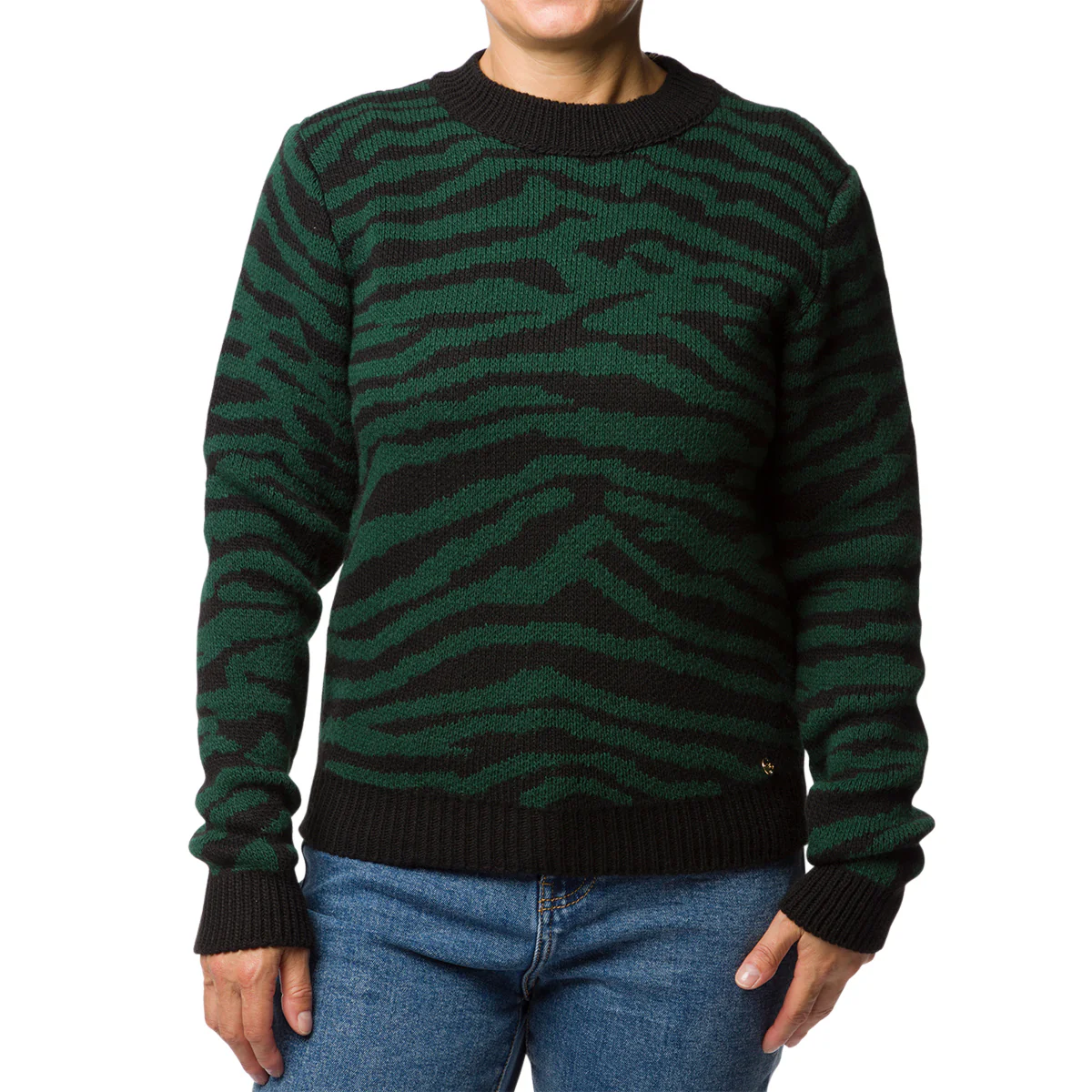 Maglione girocollo verde e nero zebrato da donna Swish Jeans