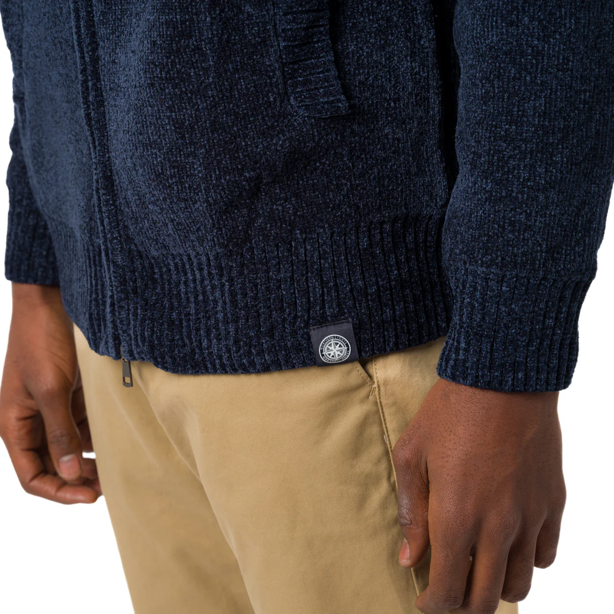 Maglione in ciniglia blu da uomo full zip con tasche Marshall - Image 2