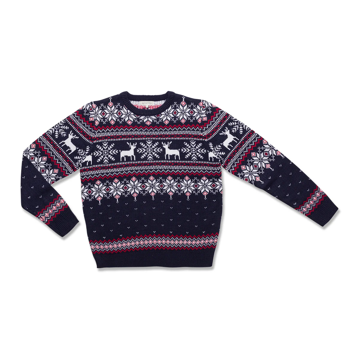 Maglione natalizio blu da uomo con ricamo fiocchi di neve e renne - Image 5