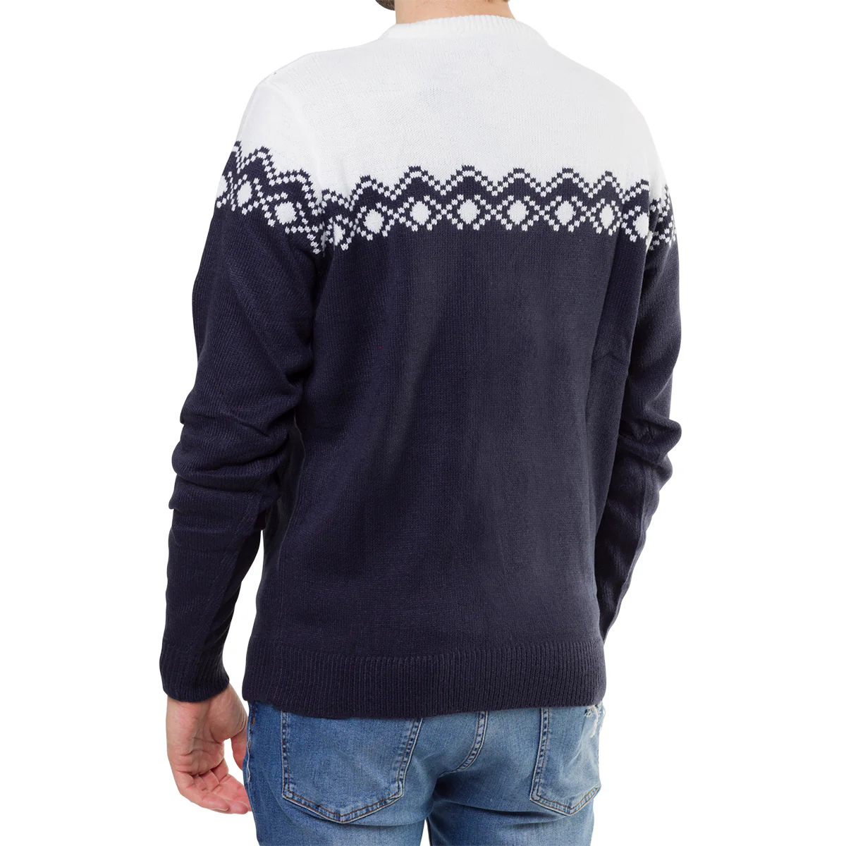 Maglione natalizio da uomo blu con ricamo Merry Christmas - Image 4