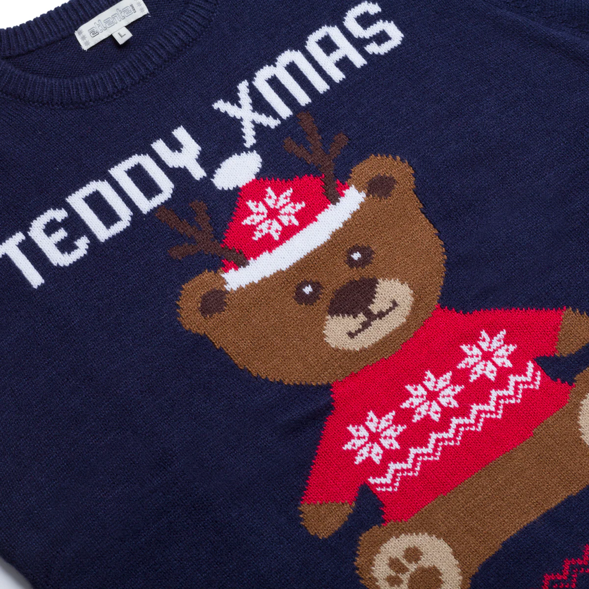 Maglione natalizio da uomo blu con ricamo orsetto Teddy - Image 7