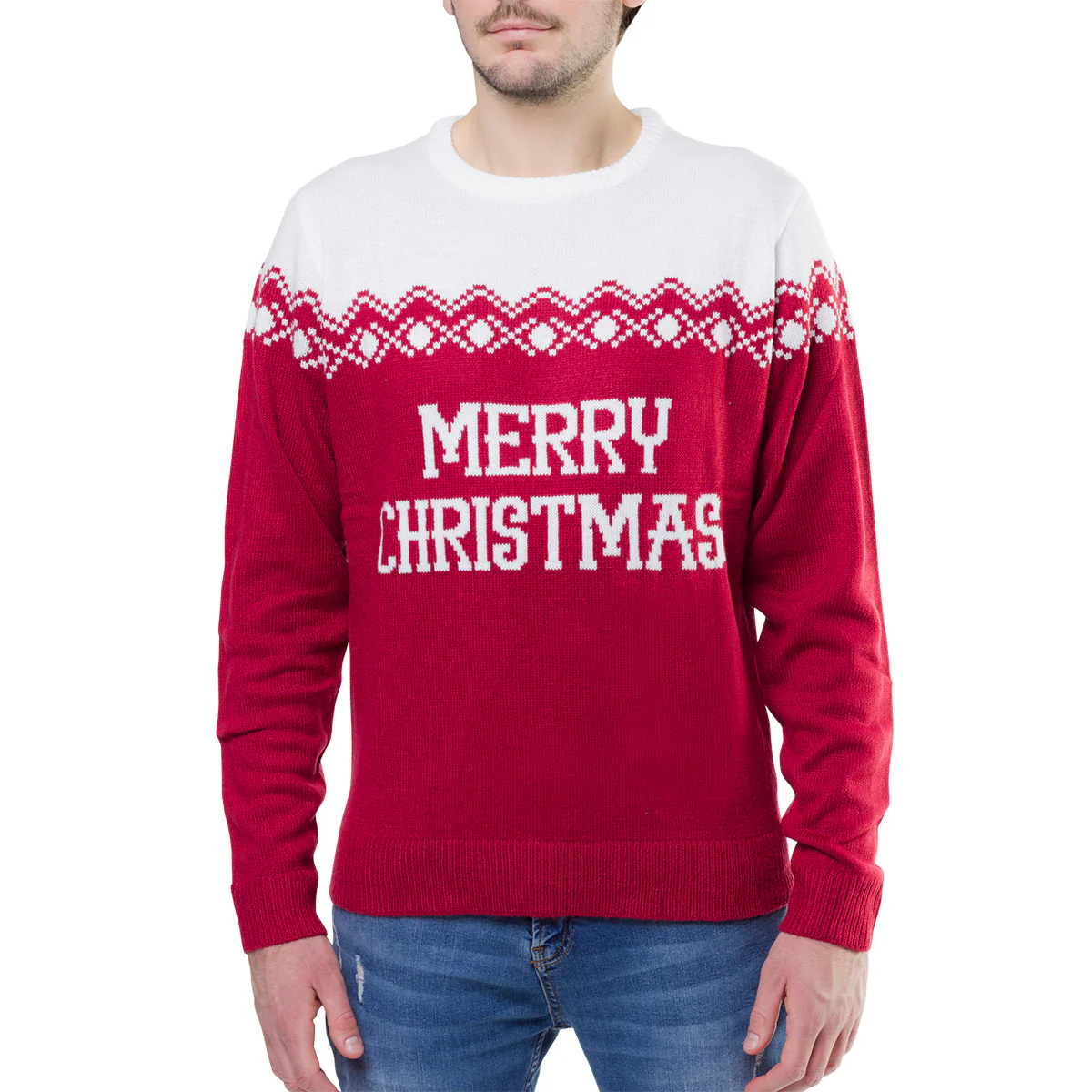 Maglione da uomo natalizio rosso con ricamo Merry Christmas - Image 2