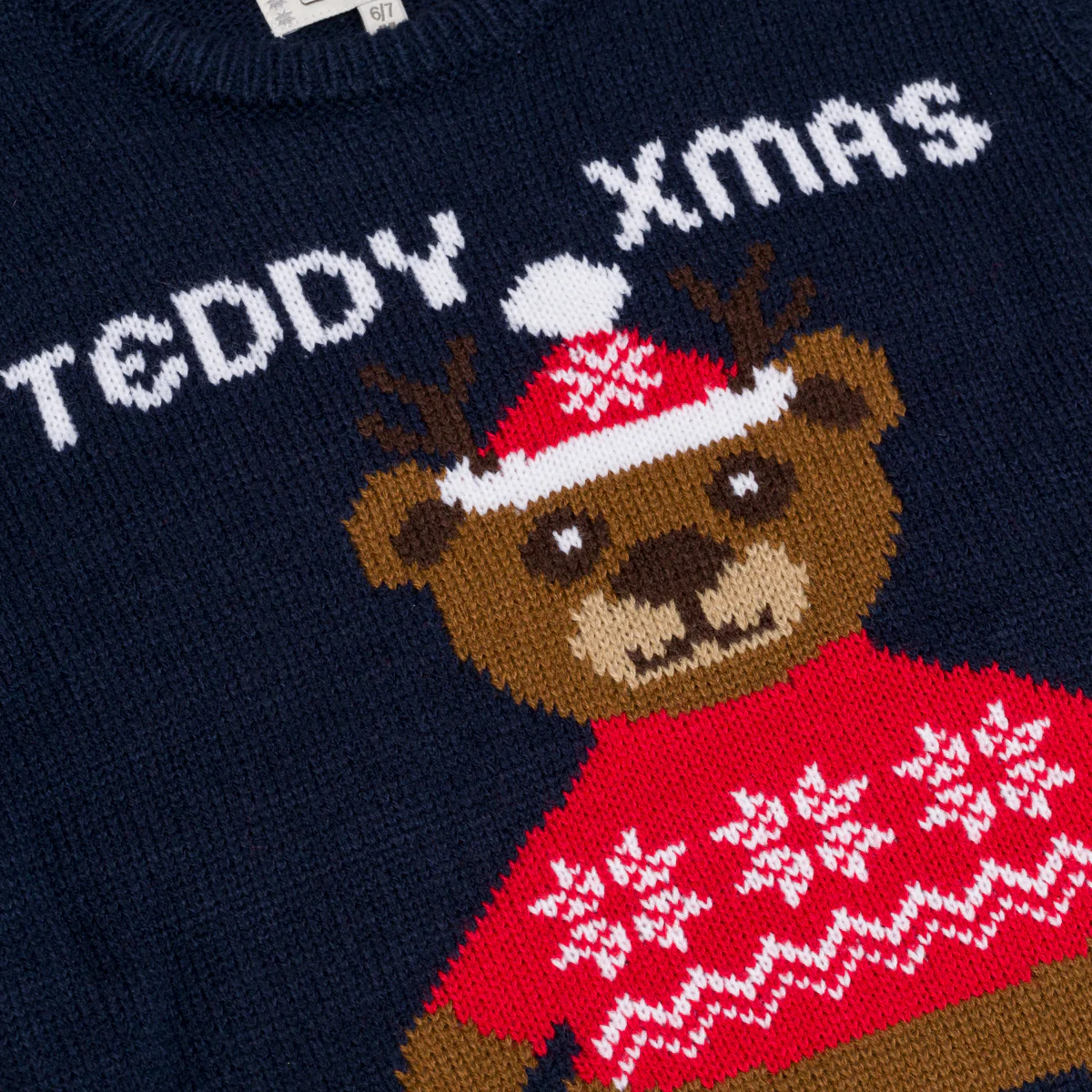Maglione natalizio da bambini blu con ricamo Teddy - Image 2
