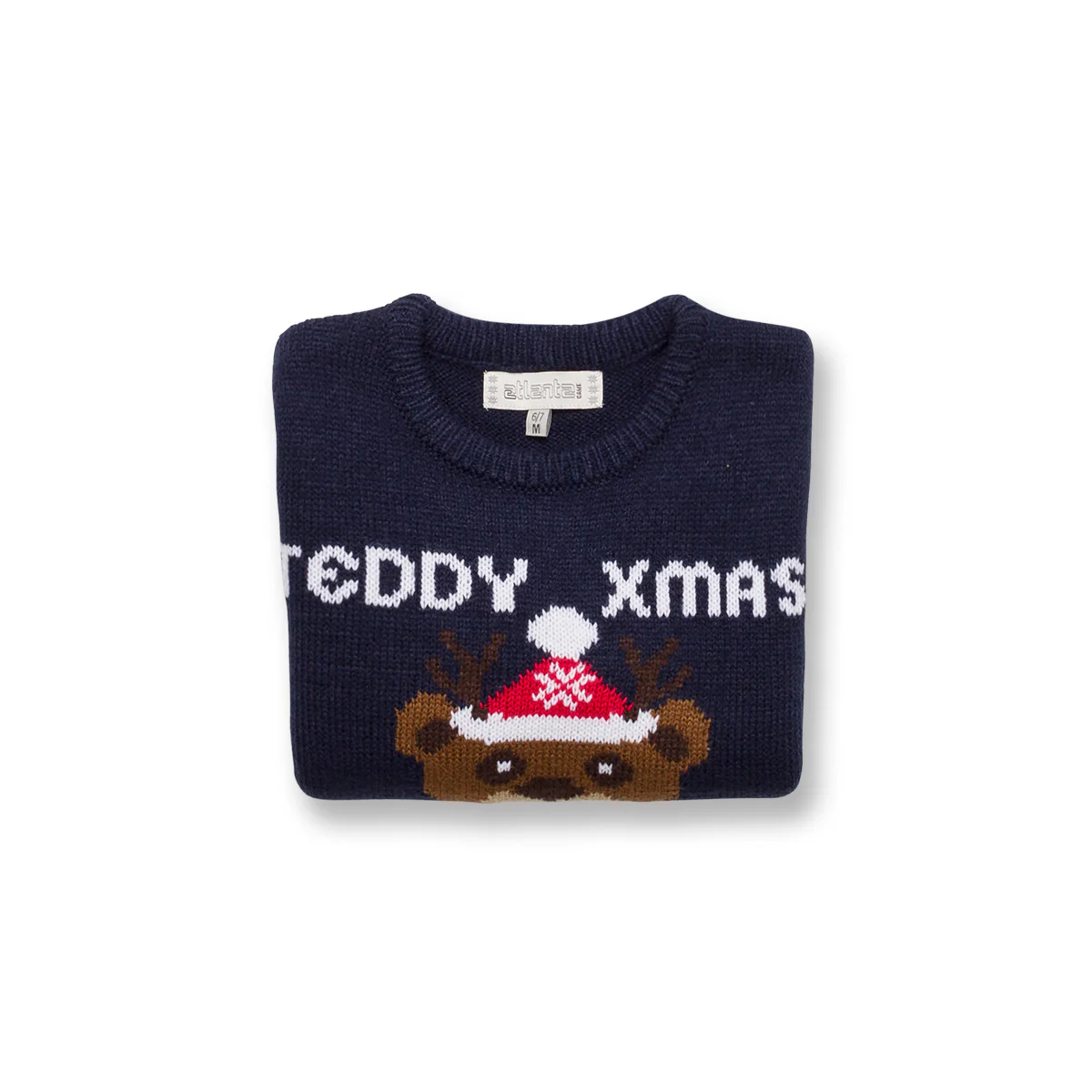 Maglione natalizio da bambini blu con ricamo Teddy - Image 4