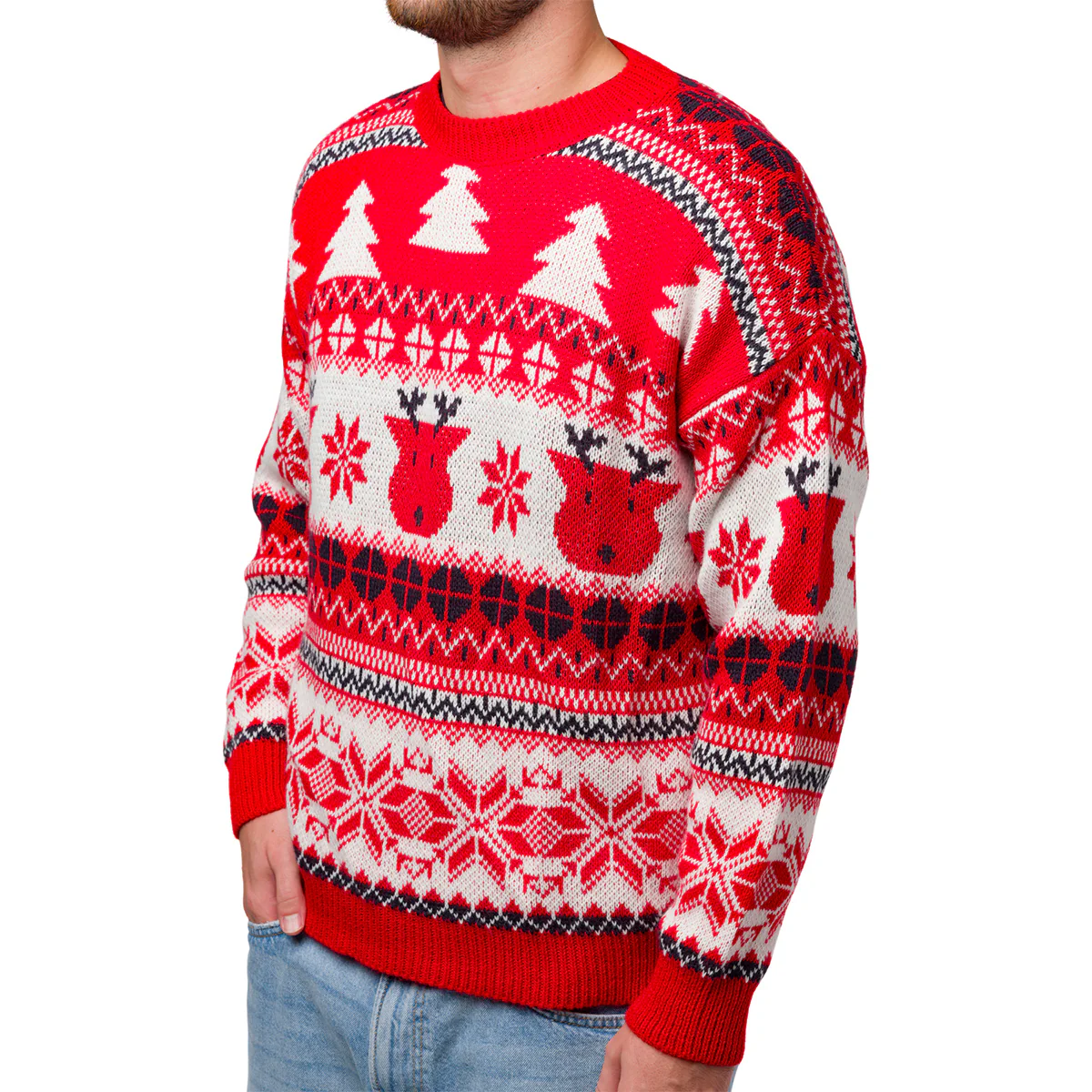 Maglione natalizio da uomo rosso con ricami fiocchi di neve e renne Swish Jeans - Image 2