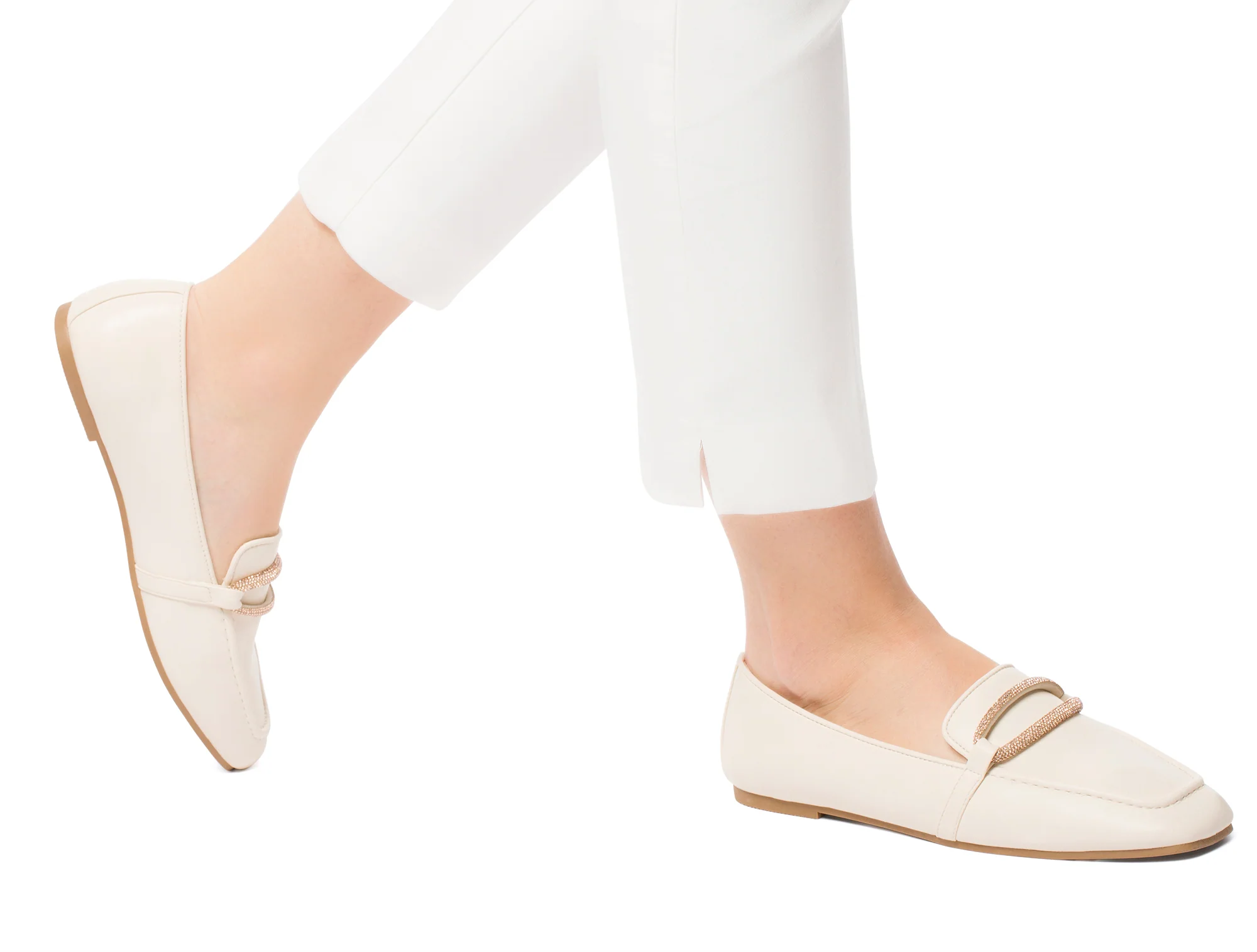 Mocassini beige da donna con strass sul cinturino Lora Ferres - Image 2