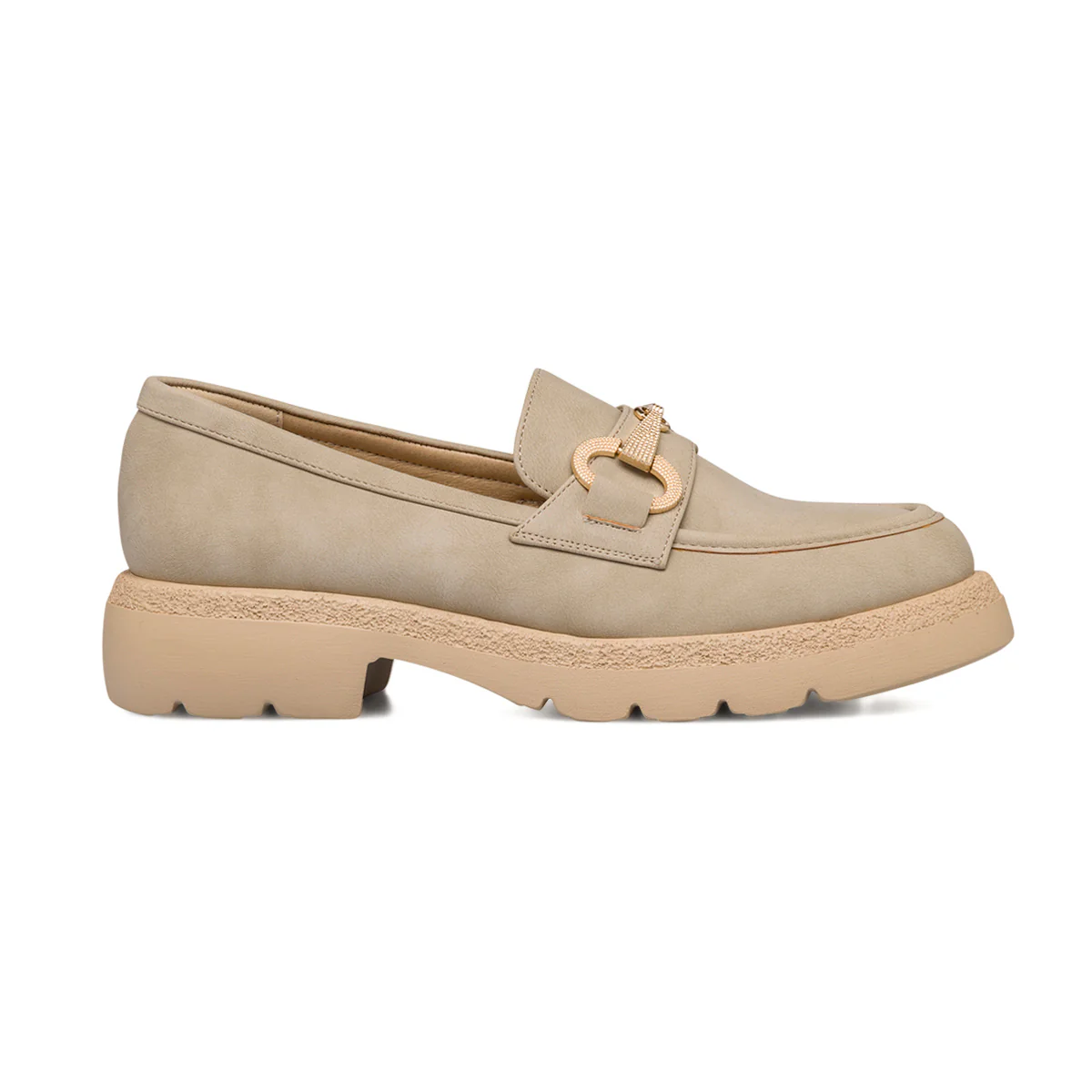 Mocassini chunky beige da donna con morsetto e strass Lora Ferres