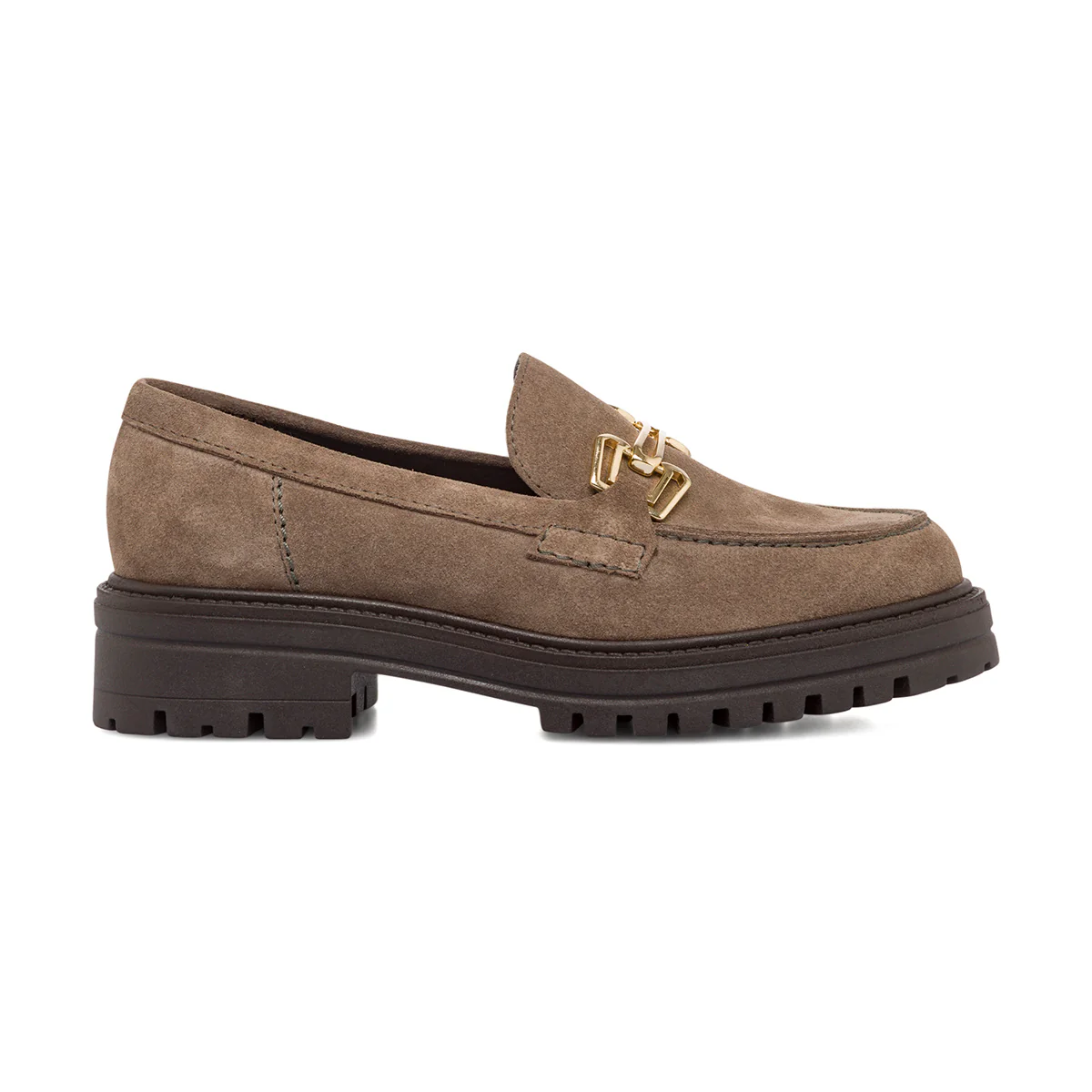 Mocassini chunky da donna beige in pelle scamosciata Primopiano - Image 4
