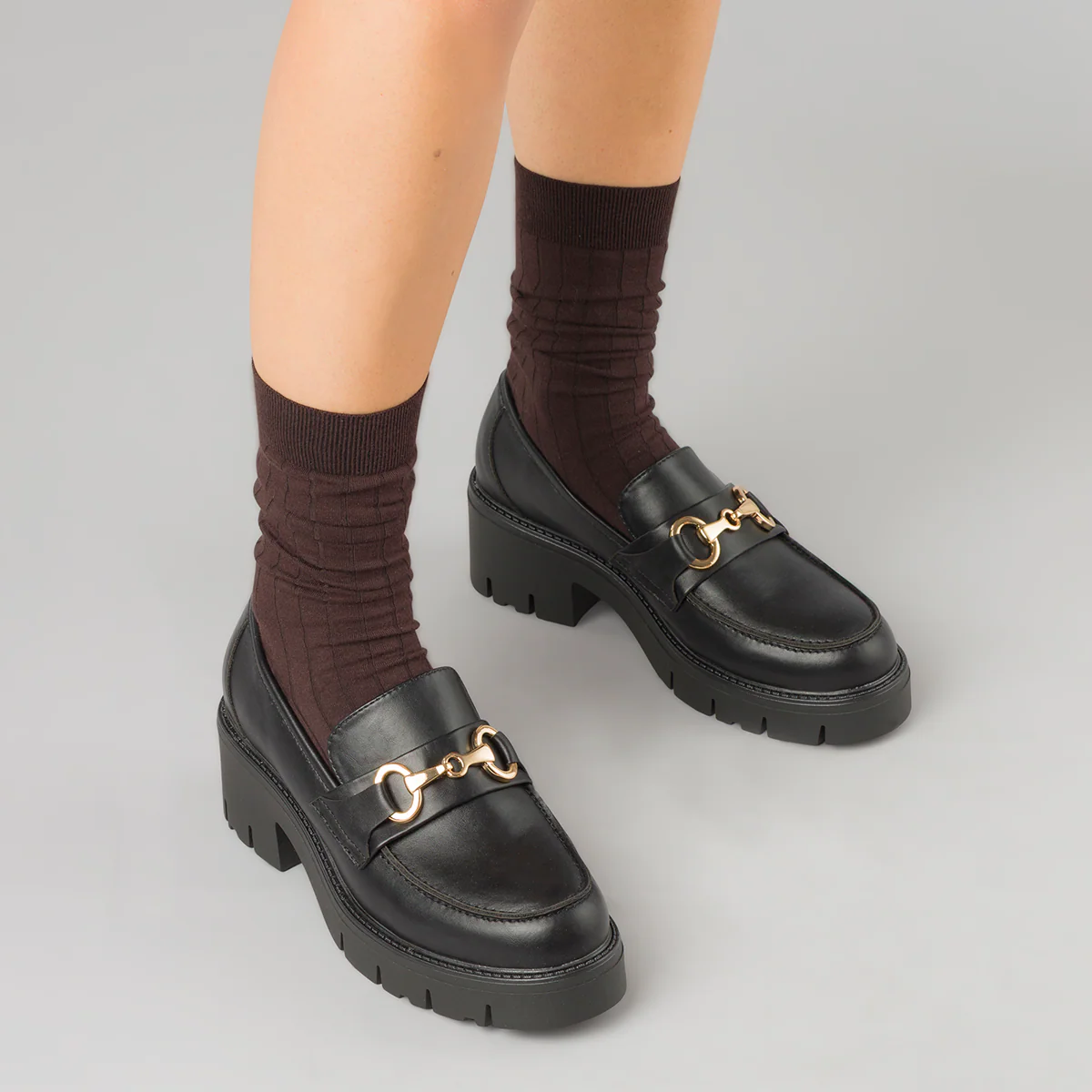 Mocassini chunky neri da Donna con fibbia e tacco Swish Jeans