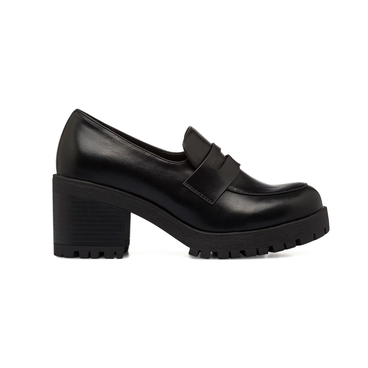 Mocassini chunky neri da donna con tacco 7 cm Lora Ferres
