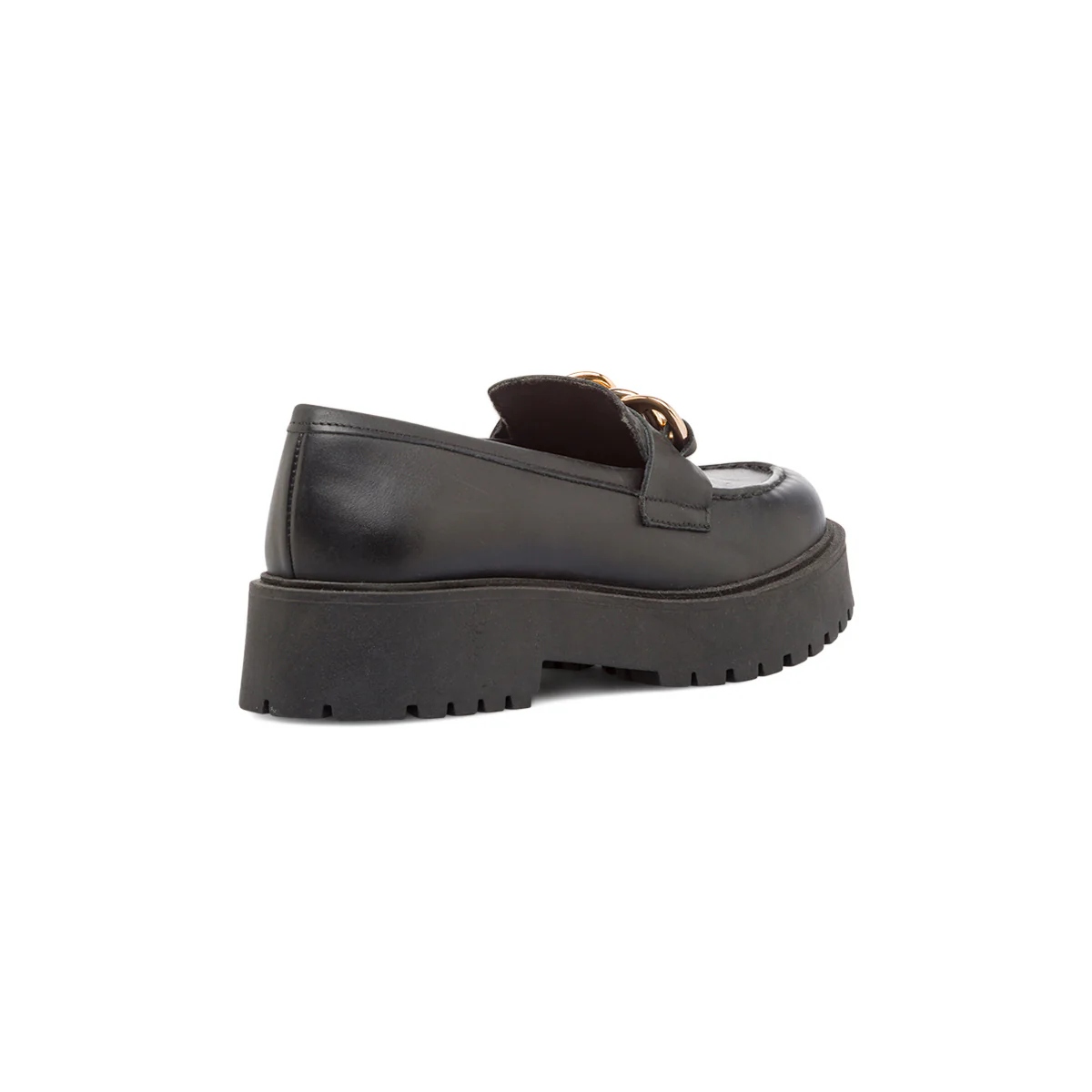 Mocassini chunky neri in pelle da donna con maxi-catena P Essentials - Image 3