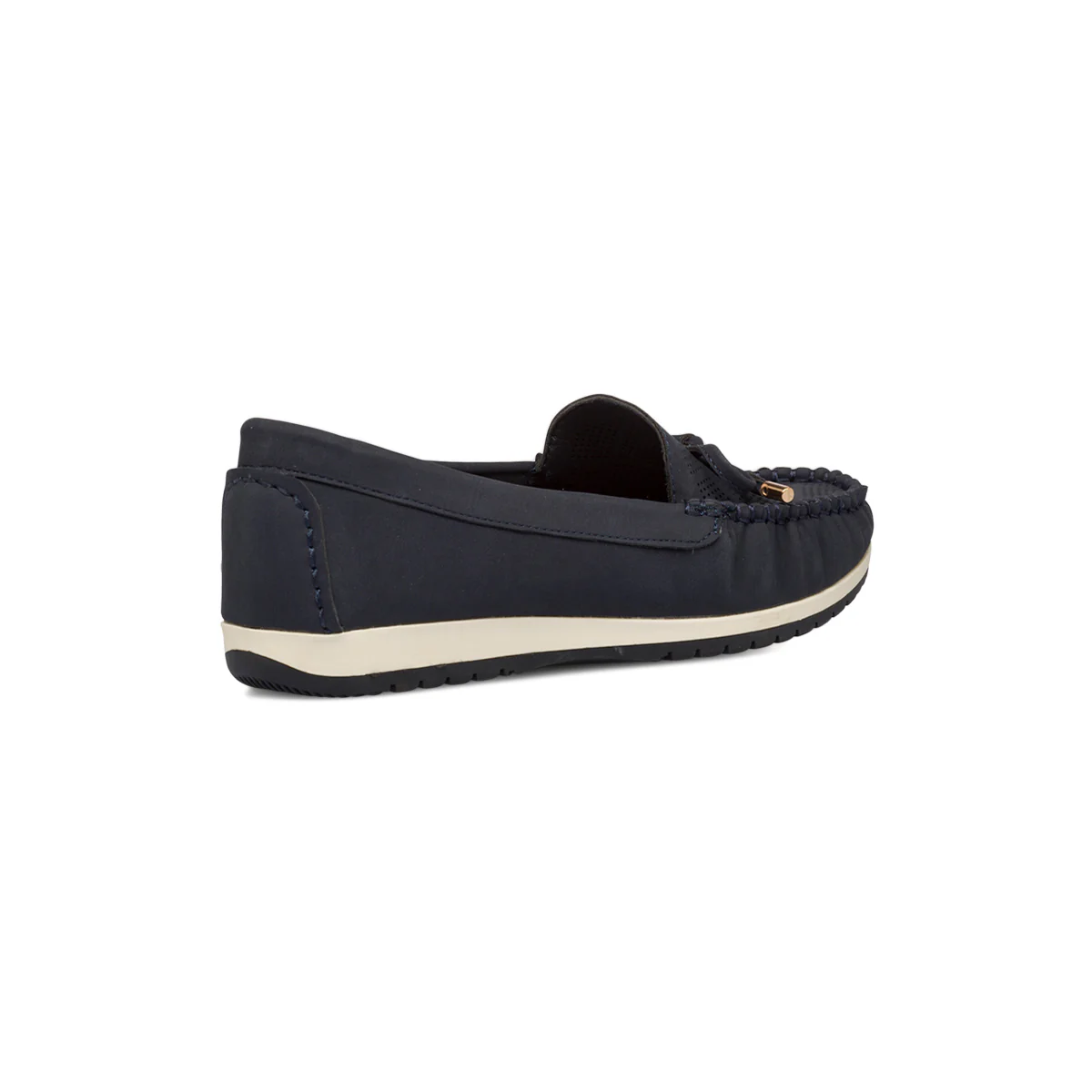 Mocassini comfort blu navy da donna con dettagli traforati e fiocchetto frontale P Soft - Image 3