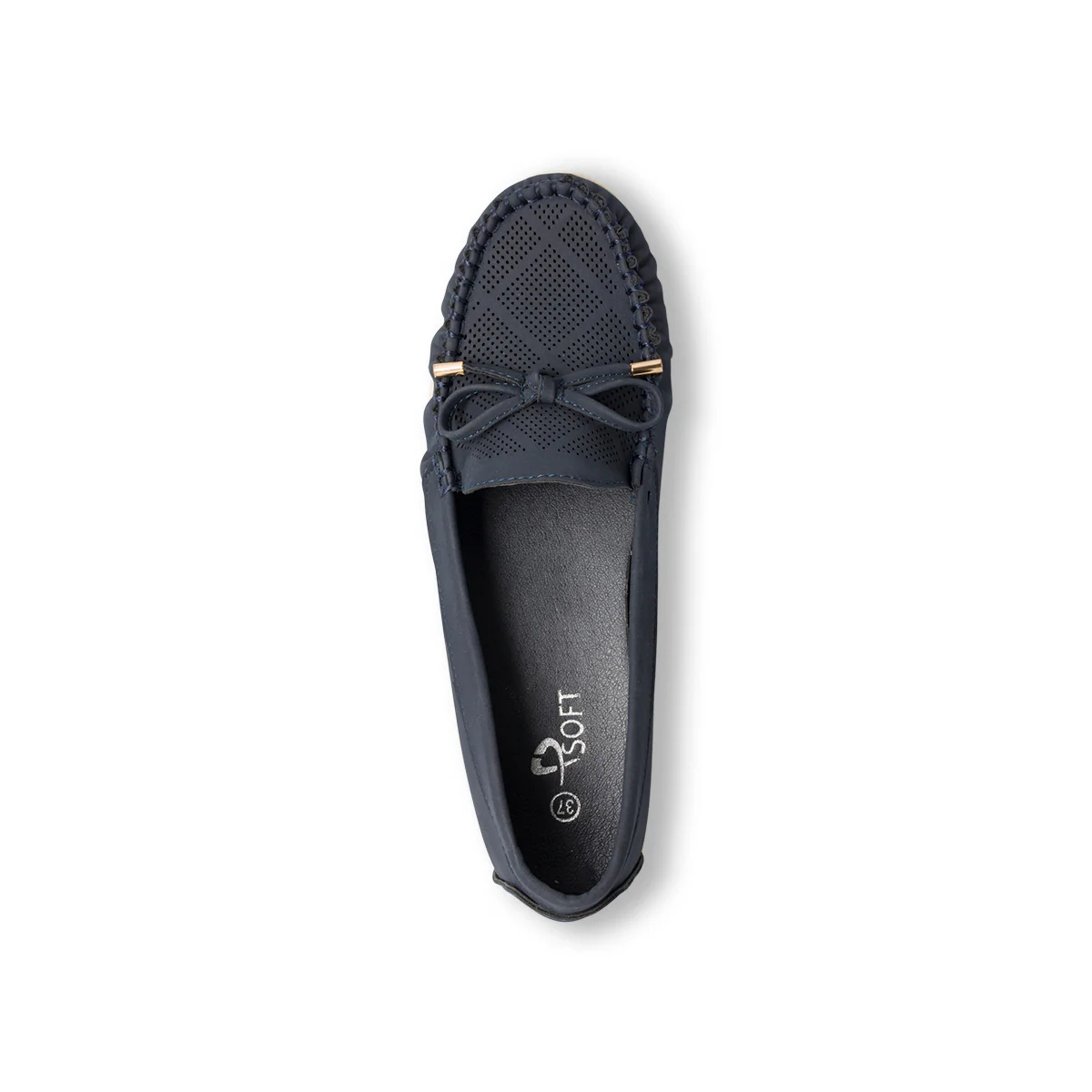 Mocassini comfort blu navy da donna con dettagli traforati e fiocchetto frontale P Soft - Image 4