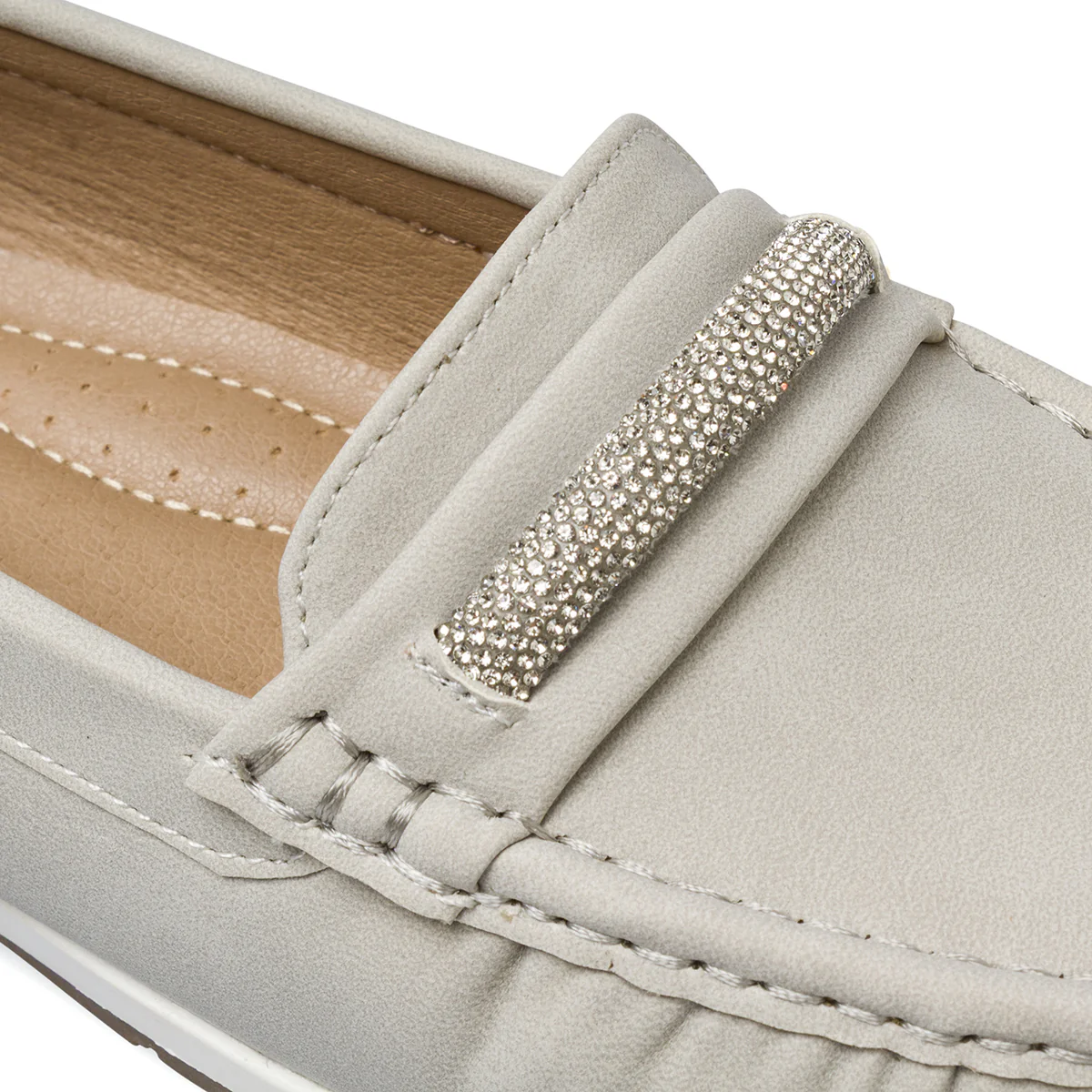 Mocassini comfort da donna grigi con fascia di strass P Soft - Image 4