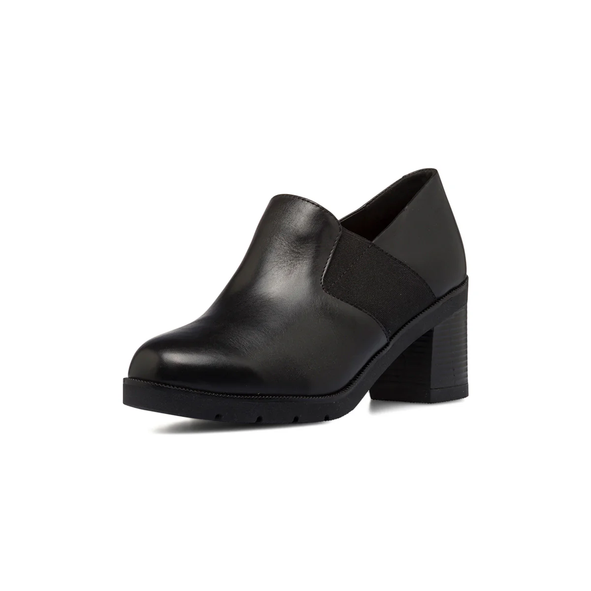 Mocassini comfort neri in pelle da donna con tacco a blocco 7 cm Formawell - Image 2