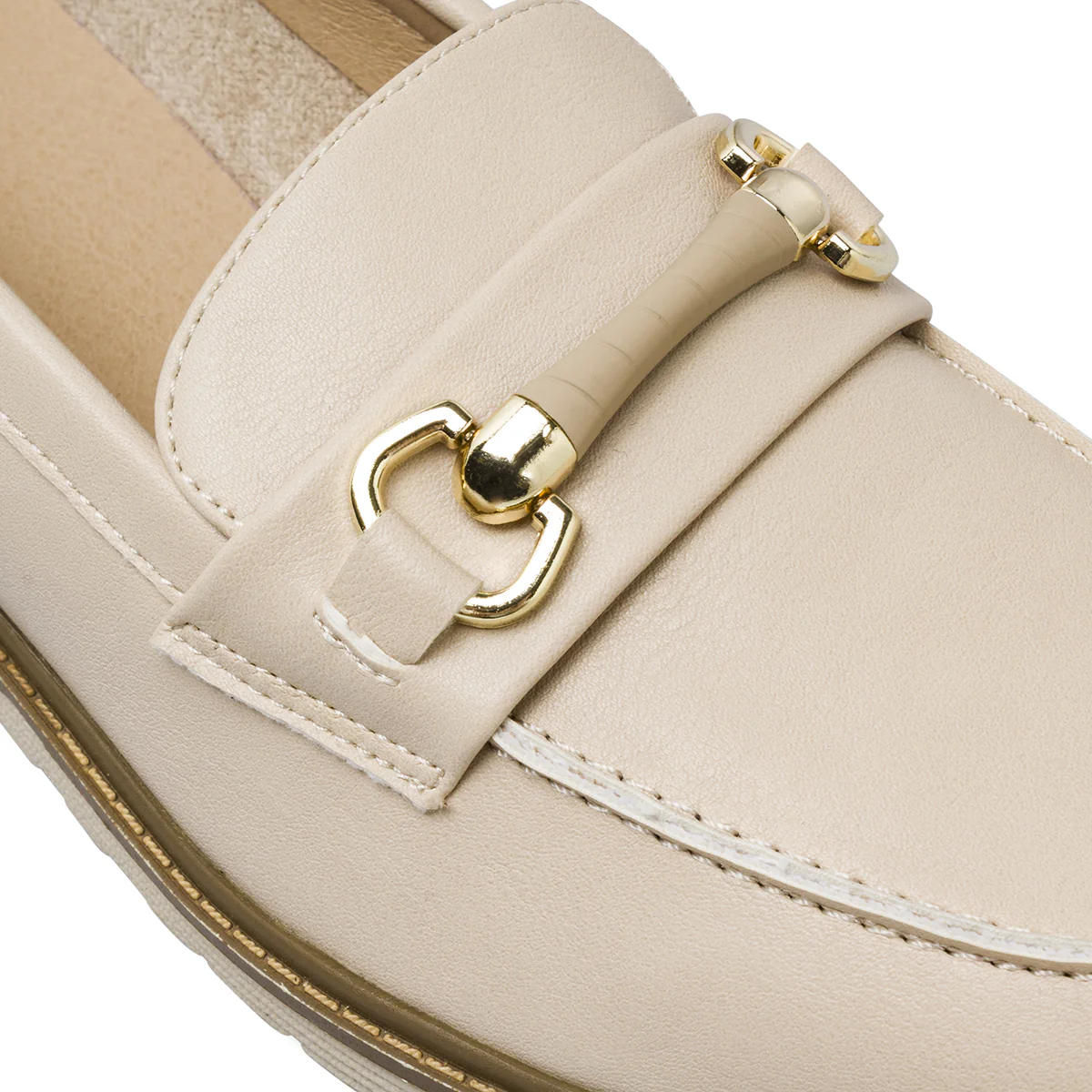 Mocassini da donna beige con raffinato morsetto dorato Lora Ferres - Image 3