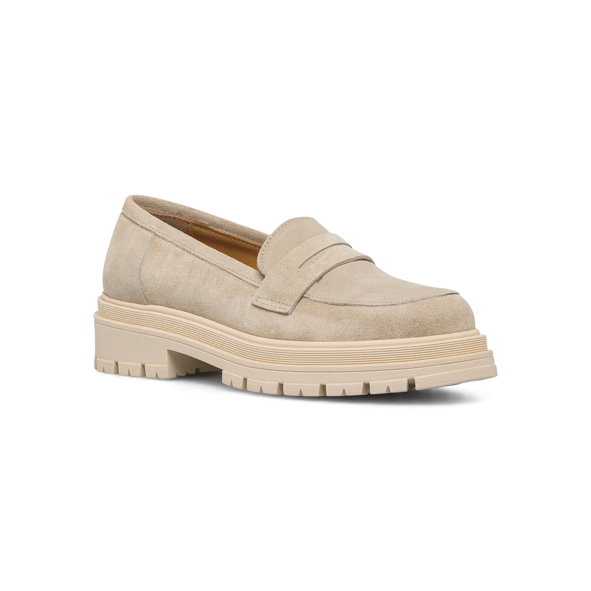 Mocassini da donna beige in pelle scamosciata con suola chunky Primopiano - Image 2