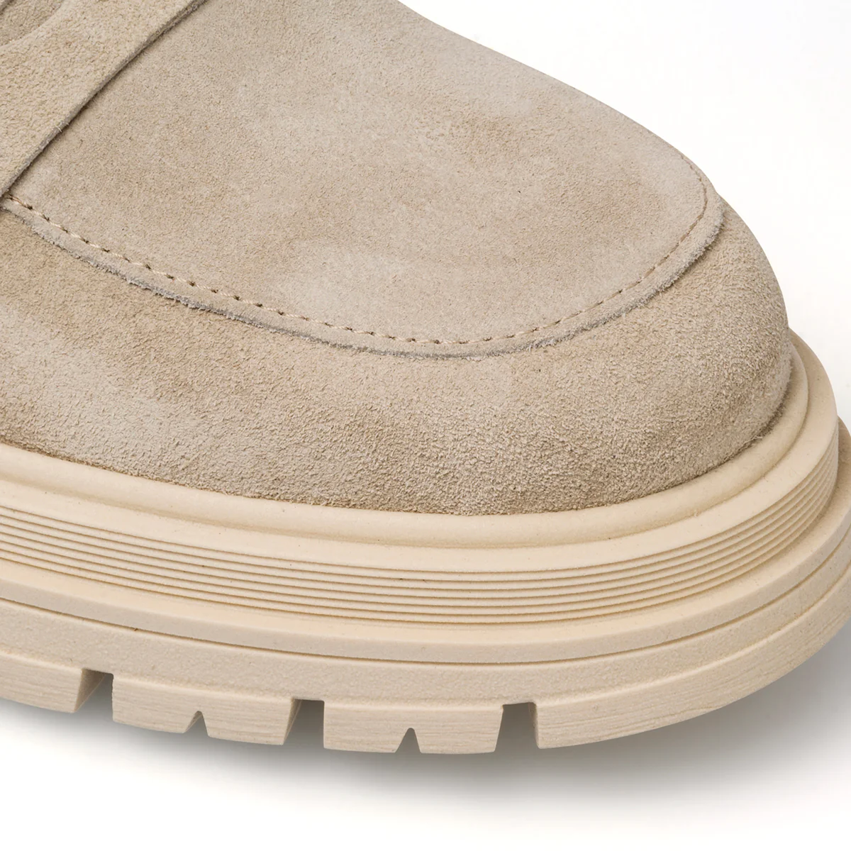 Mocassini da donna beige in pelle scamosciata con suola chunky Primopiano - Image 5
