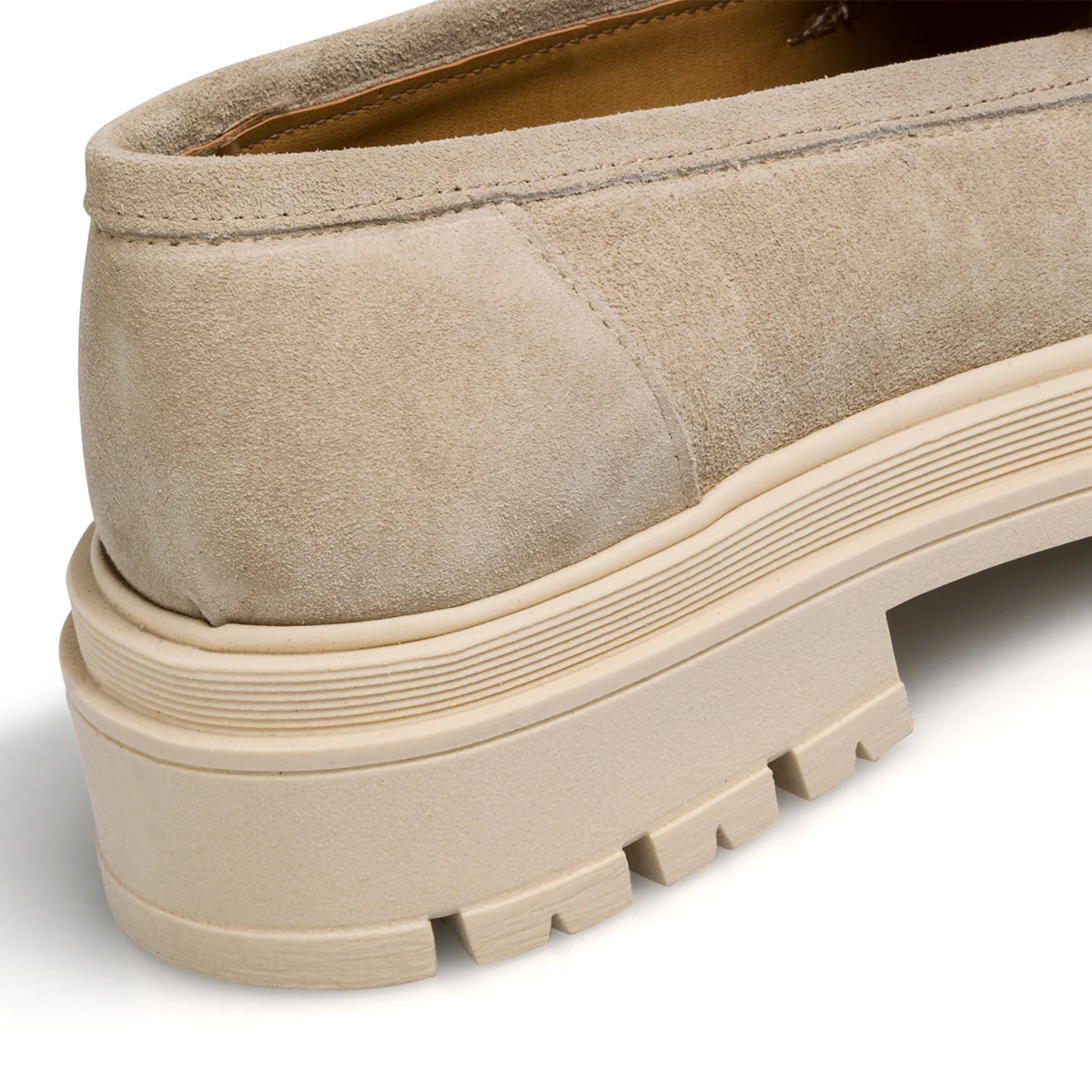 Mocassini da donna beige in pelle scamosciata con suola chunky Primopiano - Image 7