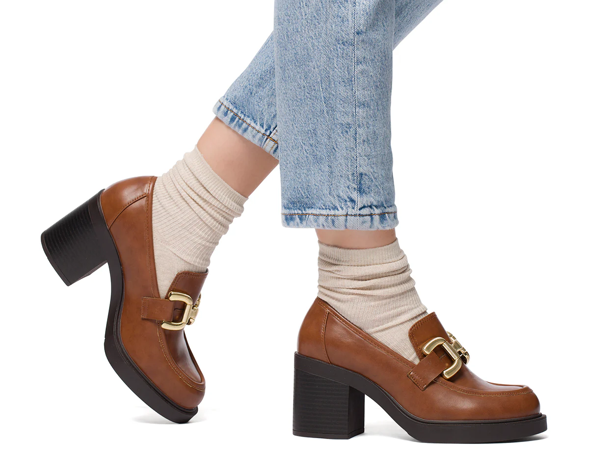 Mocassini marroni da donna con tacco a blocco 7 cm e morsetto Swish Jeans - Image 3