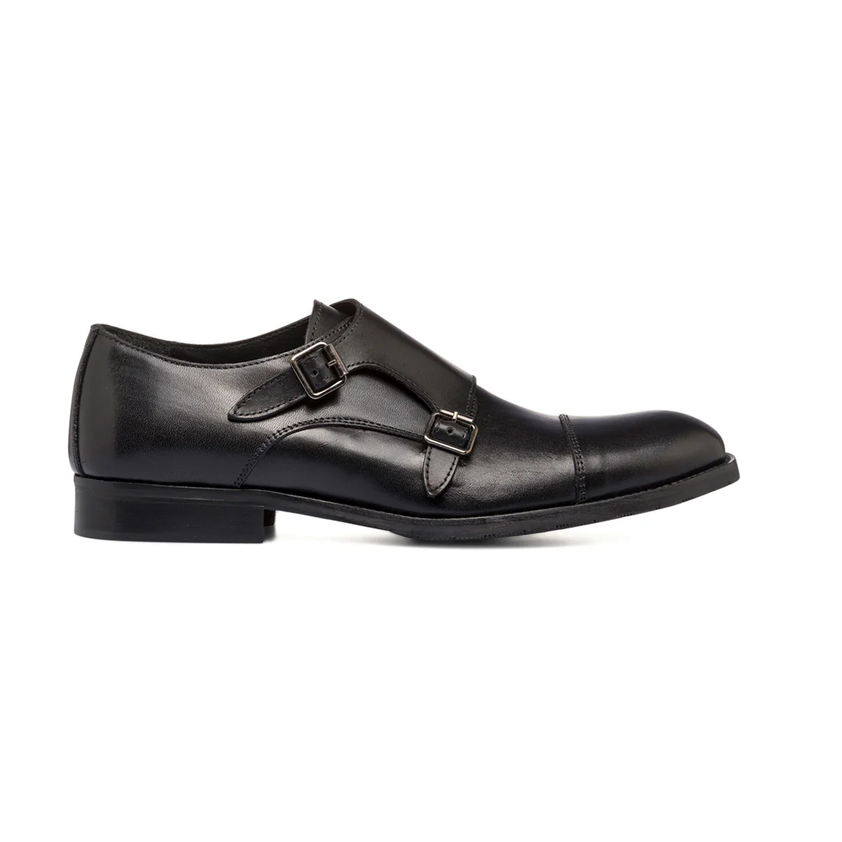 Scarpe monk-strap nere eleganti in pelle con chiusura a doppia fibbia da uomo Primopiano - Image 4