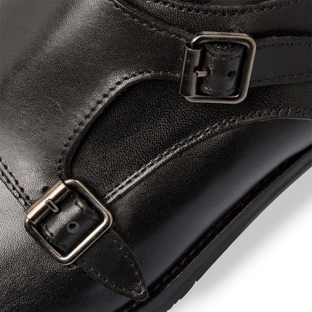 Scarpe monk-strap nere eleganti in pelle con chiusura a doppia fibbia da uomo Primopiano - Image 9