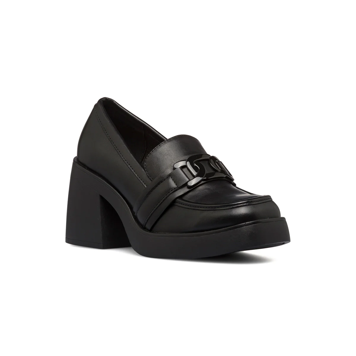 Mocassini neri da donna con tacco 8 cm e maxi catena Lora Ferres - Image 2