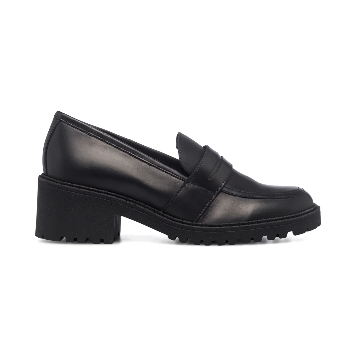 Mocassini neri in pelle da donna con tacco 5 cm P Essentials