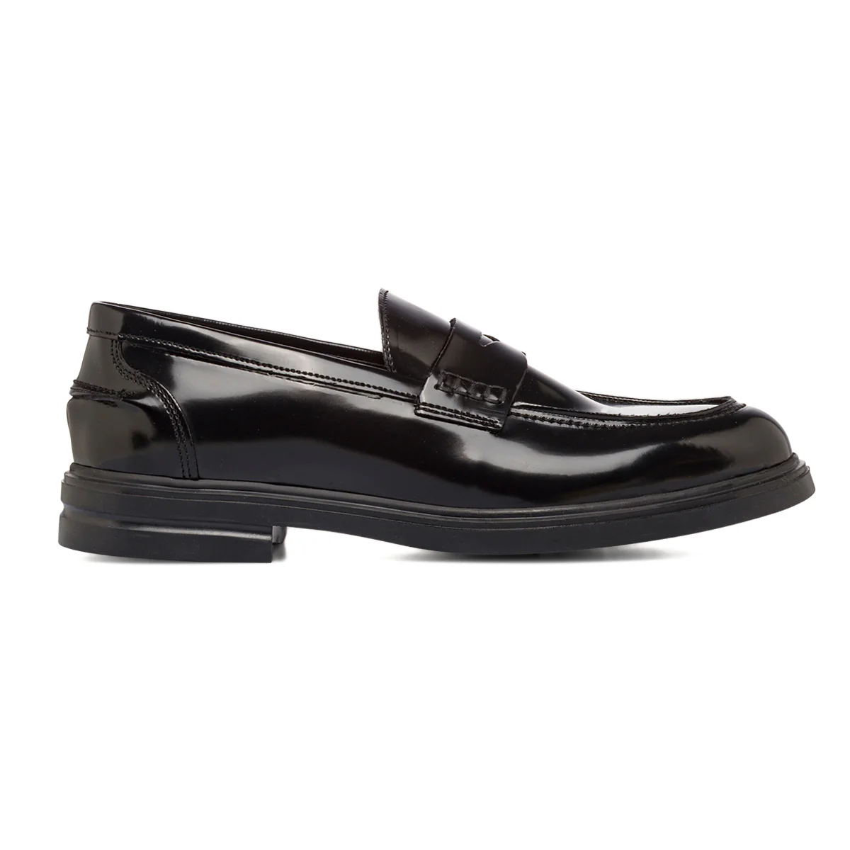 Mocassini Penny Loafer neri da Uomo in pelle lucida Primopiano