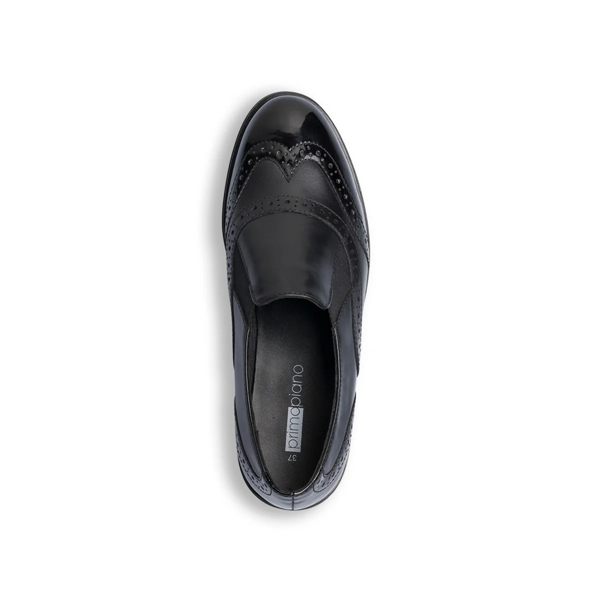 Mocassini slip-on neri in pelle da donna con dettagli brogue Primopiano - Image 6