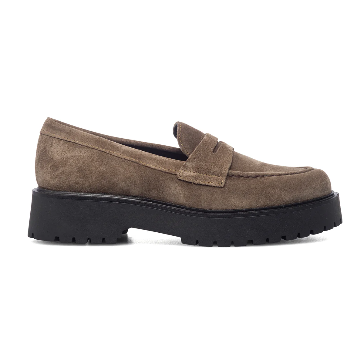 Mocassini taupe in pelle scamosciata con suola chunky Primopiano