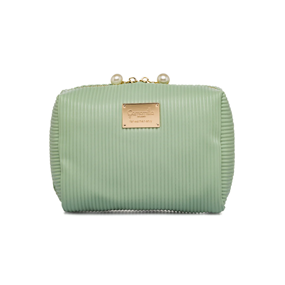 Necessaire M effetto plisse verde da donna Camomilla Milano