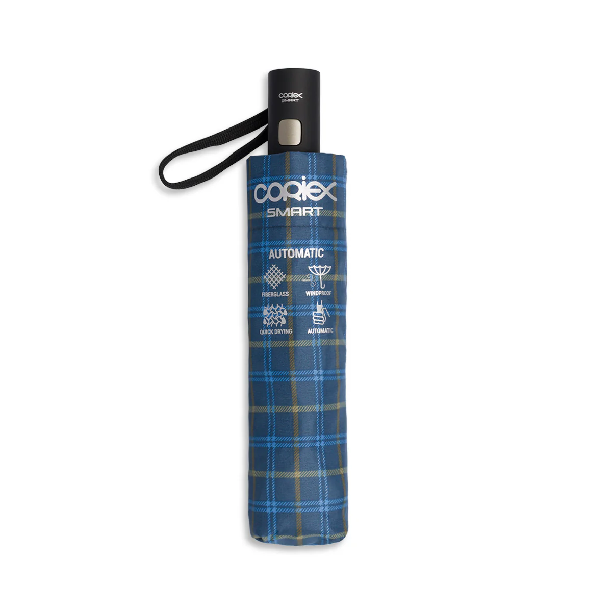 Ombrello automatico blu a quadri Unisex Coriex Smart - Image 2