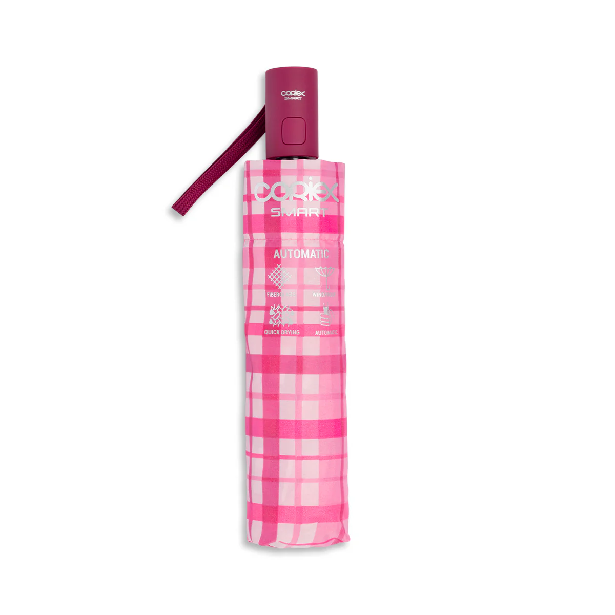 Ombrello automatico Unisex rosa a quadri Coriex Smart - Image 2