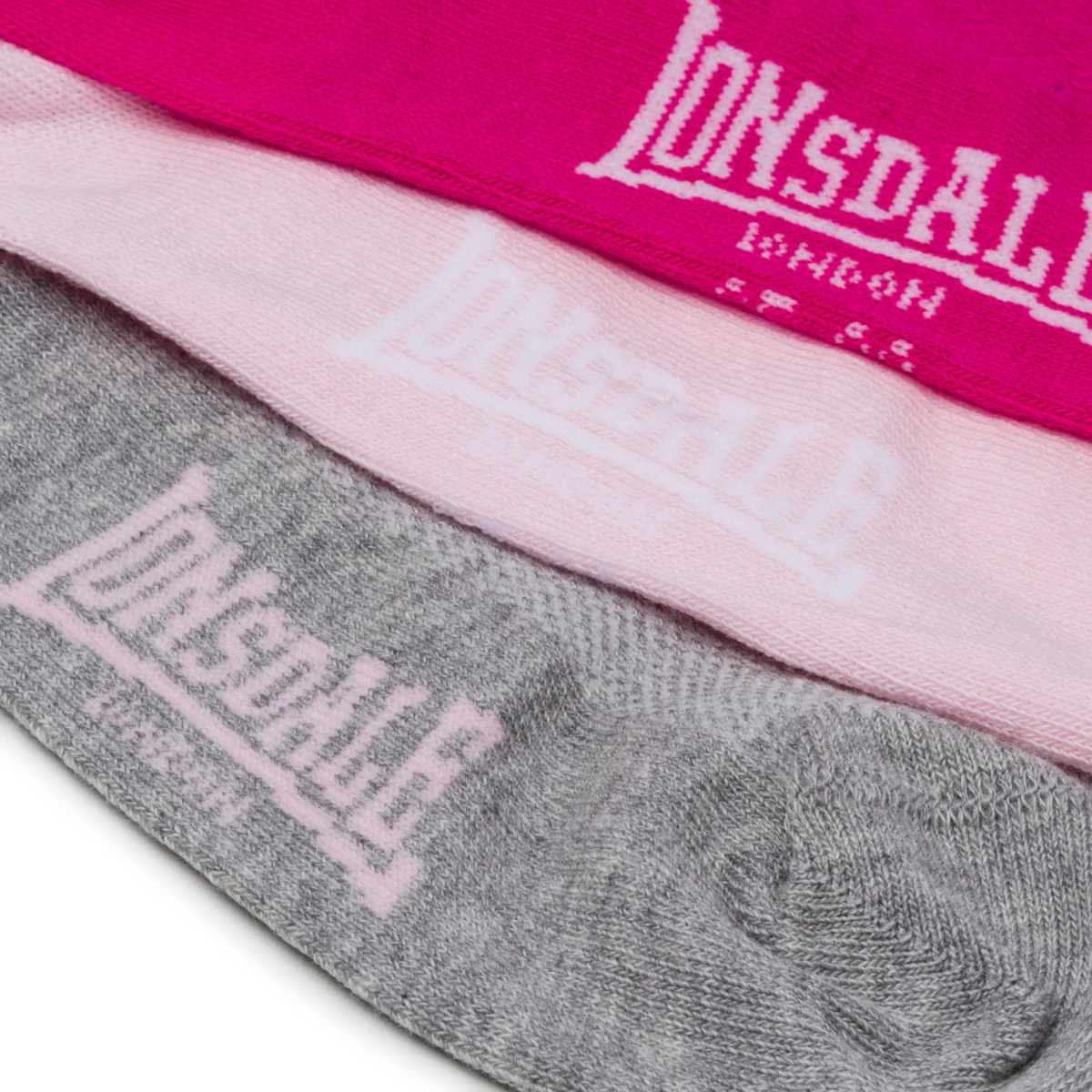 Pacco da 3 paia di calzini grigi, fucsia e rosa da uomo Lonsdale - Image 4