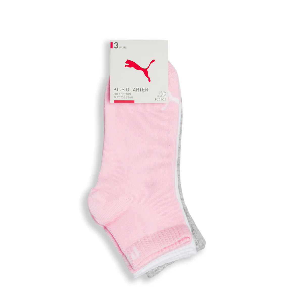 Pacco da 3 paia di calzini rosa, bianchi e grigi da bambina Puma