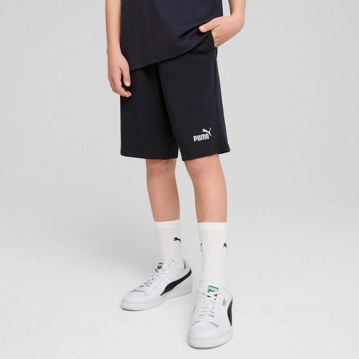 Pantaloncini da bambino e ragazzo neri con vita elasticizzata Puma